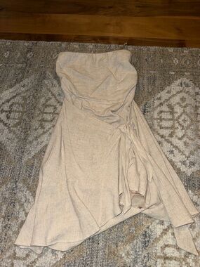 Skylar + Madison Strapless Neutral Wrap Midi Dress